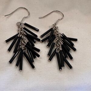 Vintage Elegant Black Bead Dangle Earrings
